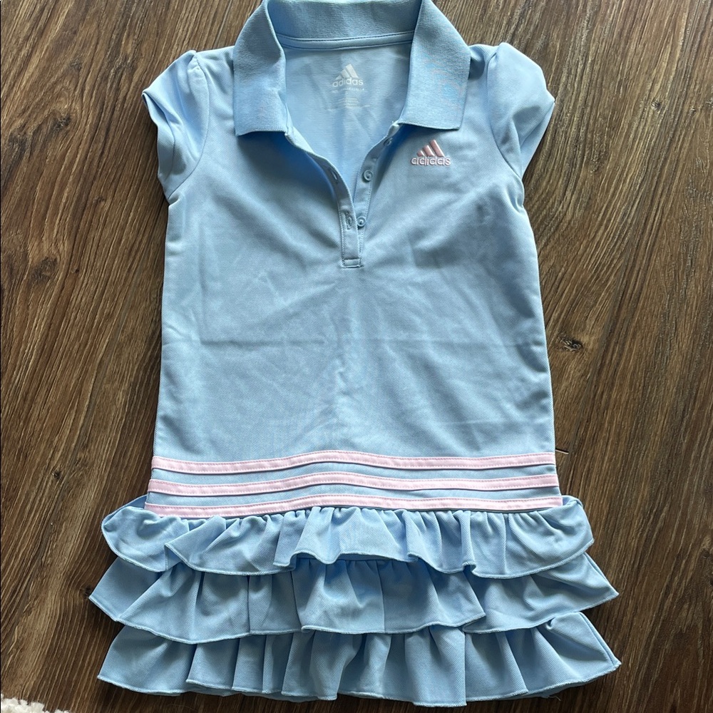 Adidas Kids Light Blue Polo Dress with Pink Stripes